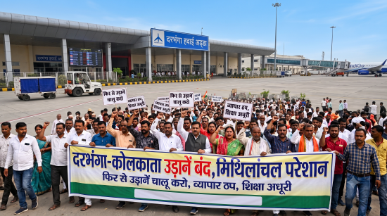 क्षेत्रीय कनेक्टिविटी पर असर: दरभंगा-कोलकाता सीधी उड़ान बंद होने पर विरोध